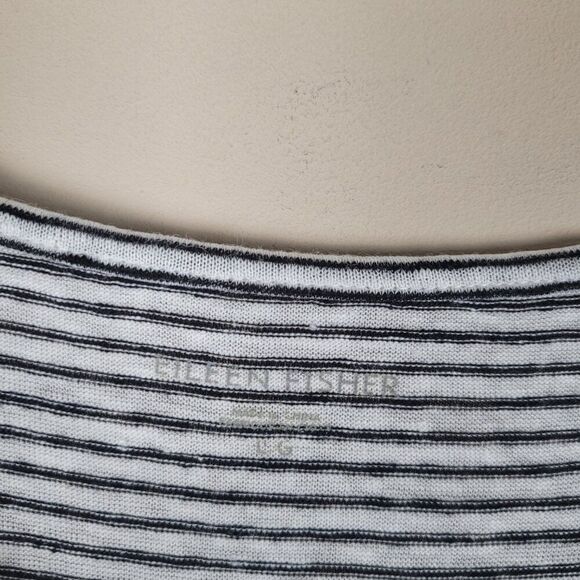 Eileen Fisher Sleeveless Linen Tank Dress Knee Lenght Striped White Black Size L - Picture 13 of 13